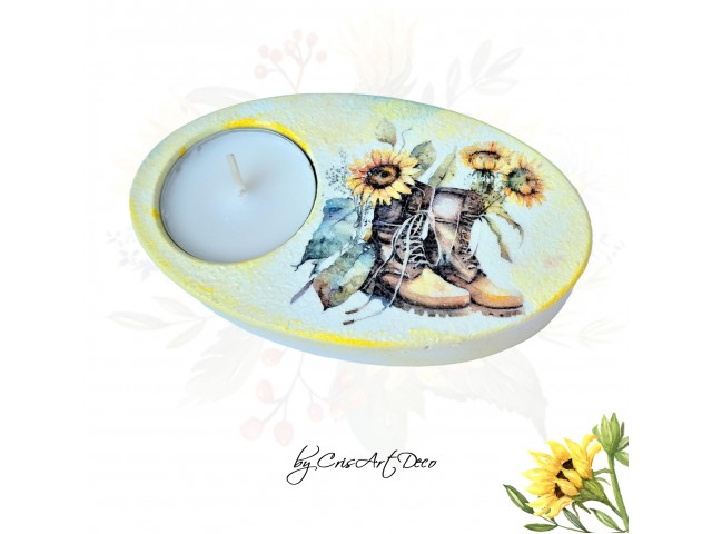 Suport decorativ pentru lumanare - floarea soarelui in bocanci 121838